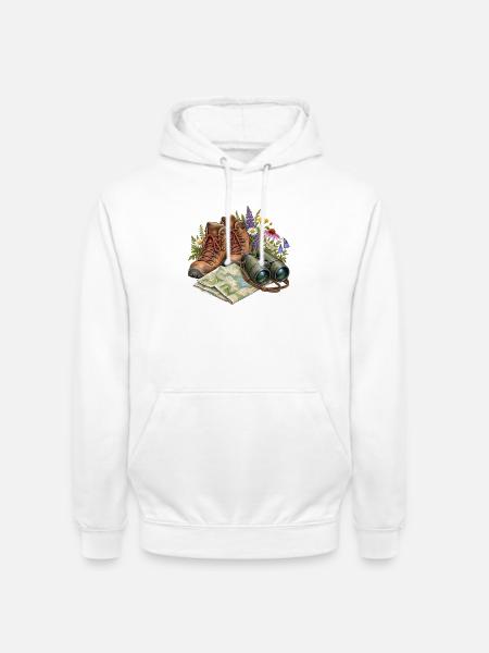 Wanderpfad Boots und Flora - Unisex Hoodie - Weiß