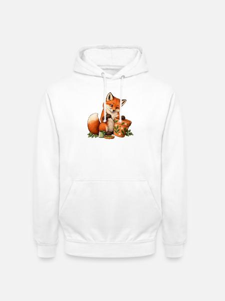 Fuchs bemalt einen Blumentopf - Unisex Hoodie - Weiß