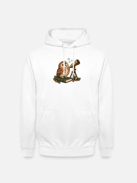 Eule mit Teleskop - Unisex Hoodie - Weiß