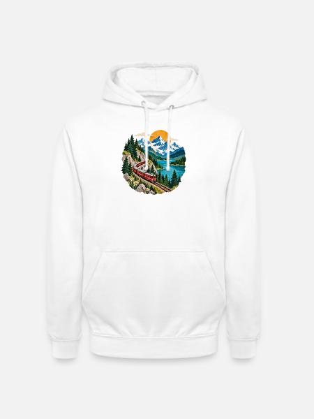Bergbahn am See Panorama - Unisex Hoodie - Weiß