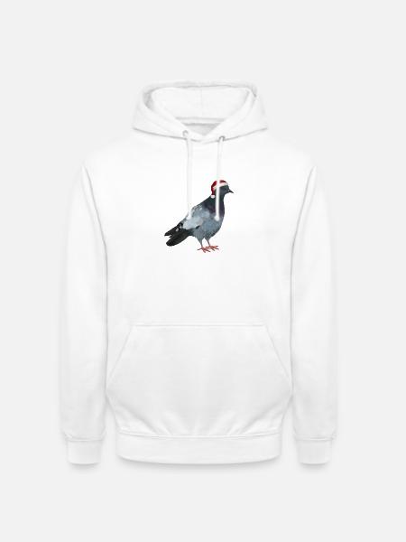 Weihnachtstaube - Taube mit Weihnachtsmütze - Unisex Hoodie - Weiß