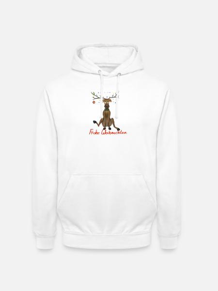 Rentier Frohe Weihnachten - Lichterkette im Geweih - Unisex Hoodie - Weiß