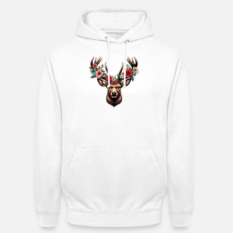 Hirsch mit Blumen - Unisex Hoodie - Weiß