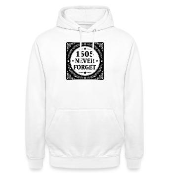 Black Gunpowder Stamp  - Unisex Hoodie - white - Front - AI Model Male 185 dark (185cm) & AI Model Female 172 dark (172cm)