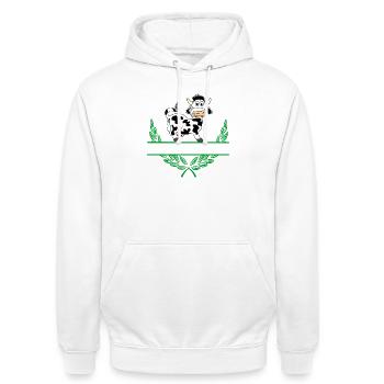 Kuh-Lorbeerkranz mit Namensraum - Unisex Hoodie - Weiß - Vorne - AI Model Male 185 dark (185cm) & AI Model Female 172 dark (172cm)