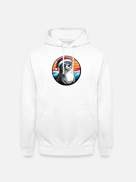Seelöwe im Winter Santa Hut - Unisex Hoodie - Weiß