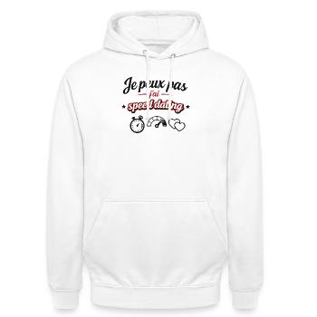 I can't I have speed dating – humor and message - Unisex Hoodie - white - Front - AI Model Male 185 dark (185cm) & AI Model Female 172 dark (172cm)