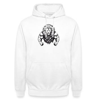 Muscles Lion - Sweat-shirt à capuche unisexe - blanc - Devant - AI Model Male 185 dark (185cm) & AI Model Female 172 dark (172cm)