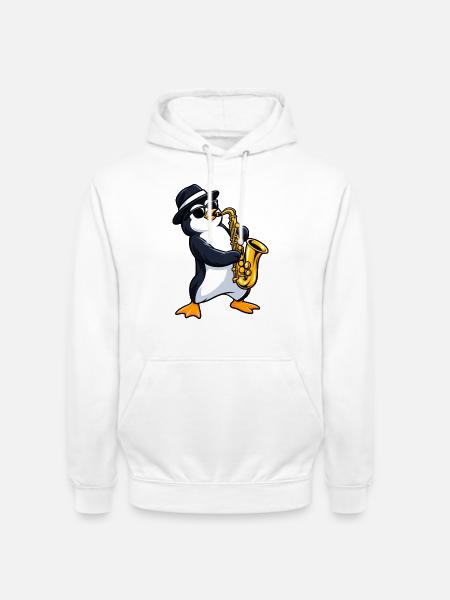 Pinguin mit Saxophon - Unisex Hoodie - Weiß