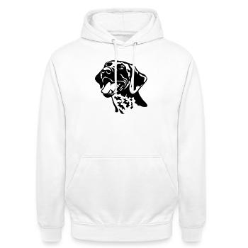 Deutsch Kurzhaar Kopf - Unisex Hoodie - Weiß - Vorne - AI Model Male 185 dark (185cm) & AI Model Female 172 dark (172cm)
