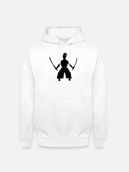 Épéiste japonais debout 2 épées - Sweat-shirt à capuche unisexe - blanc
