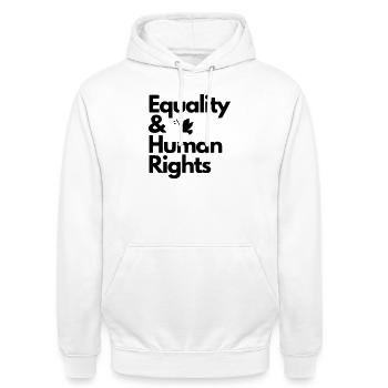 Equality & Human Rights Design - Unisex Hoodie - Weiß - Vorne - AI Model Male 185 dark (185cm) & AI Model Female 172 dark (172cm)