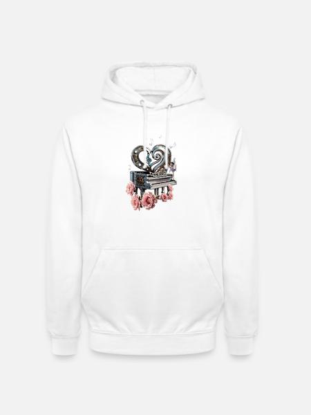 Steampunk piano with heart - Unisex Hoodie - white