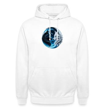 Zwei majestätische Wolfsköpfe - Unisex Hoodie - Weiß - Vorne - AI Model Male 185 dark (185cm) & AI Model Female 172 dark (172cm)