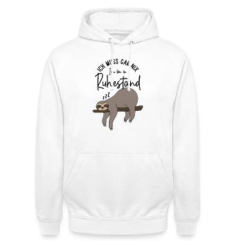 Faultier - Ich muss gar nix Ich bin im Ruhestand - Unisex Hoodie - Weiß - Vorne - AI Model Male 185 dark (185cm) & AI Model Female 172 dark (172cm)