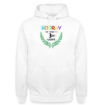 Hurra, ich gehe in die dritte Klasse** - Unisex Hoodie - Weiß - Vorne - AI Model Male 185 dark (185cm) & AI Model Female 172 dark (172cm)