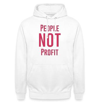 People not profit - Unisex Hoodie - white - Front - AI Model Male 185 dark (185cm) & AI Model Female 172 dark (172cm)