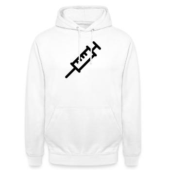 Spritze - Unisex Hoodie - Weiß - Vorne - AI Model Male 185 dark (185cm) & AI Model Female 172 dark (172cm)