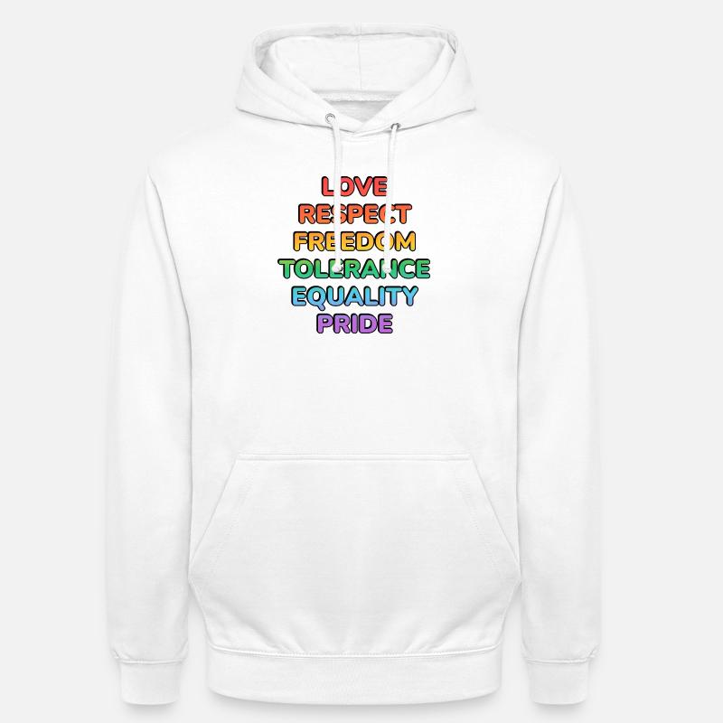 Pride Values Regenbogentext - Unisex Hoodie - Weiß