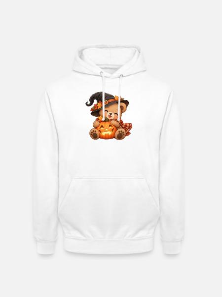 Halloween-Teddy mit Kürbis - Unisex Hoodie - Weiß