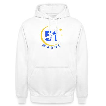 51 - Unisex Hoodie - Weiß - Vorne - AI Model Male 185 dark (185cm) & AI Model Female 172 dark (172cm)