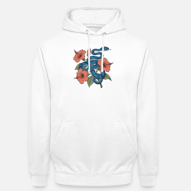 Azure Serpent Amid Hibiscus - Hættetrøje unisex - hvid
