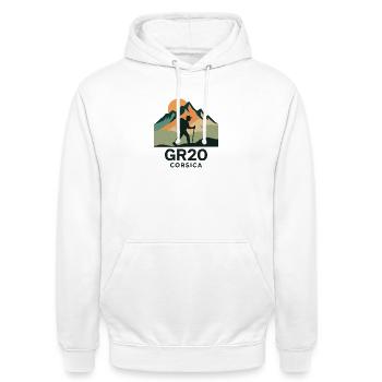 GR 20 CORSICA - Unisex Hoodie - white - Front - AI Model Male 185 dark (185cm) & AI Model Female 172 dark (172cm)