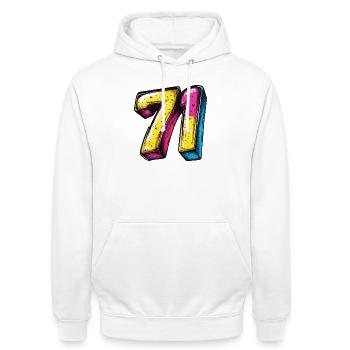 71 Number Colorful - Unisex Hoodie - white - Front - AI Model Male 185 dark (185cm) & AI Model Female 172 dark (172cm)