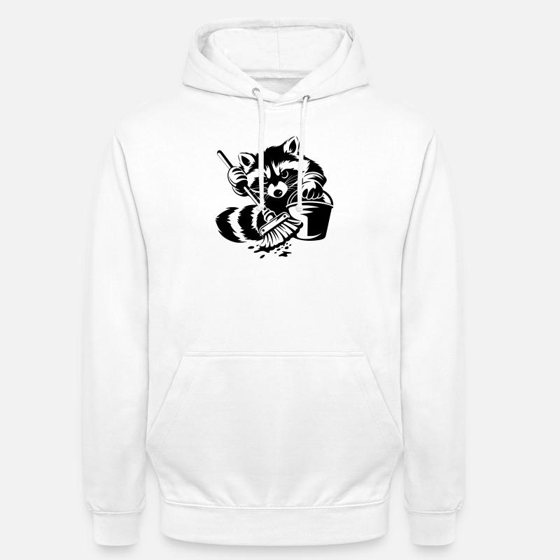 Waschbär mit Eimer & Mopp - Unisex Hoodie - Weiß