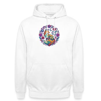 Bunter Fuchs Blumen Mandala Lila Mädchen Design - Unisex Hoodie - Weiß - Vorne - AI Model Male 185 dark (185cm) & AI Model Female 172 dark (172cm)