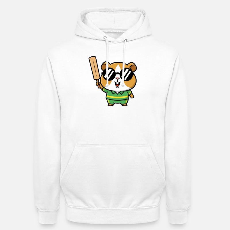 Cooler Hamster Mit Cricket Schlaeger - Unisex Hoodie - Weiß
