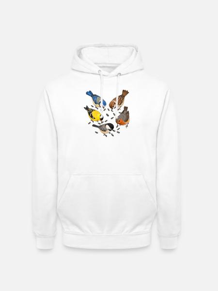 Gartenvögel mit Sonnenblumenkernen - Unisex Hoodie - Weiß