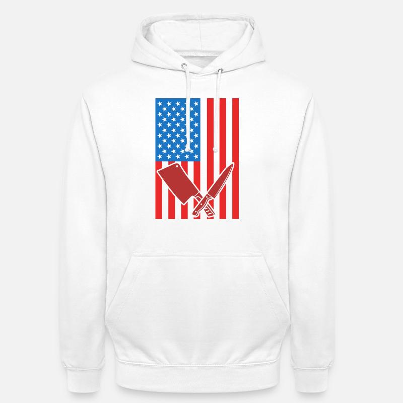Drapeau des États-Unis de boucher - Sweat-shirt à capuche unisexe - blanc