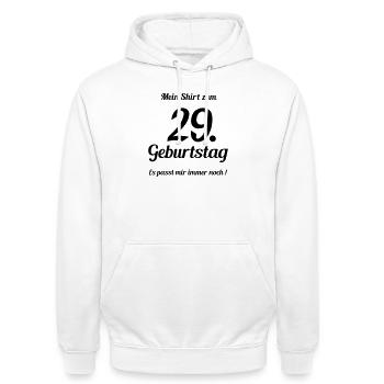 Fits since 29 - Unisex Hoodie - white - Front - AI Model Male 185 dark (185cm) & AI Model Female 172 dark (172cm)