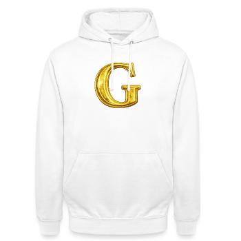 Goldenes G Motiv – Metallic Letter - Unisex Hoodie - Weiß - Vorne - AI Model Male 185 dark (185cm) & AI Model Female 172 dark (172cm)