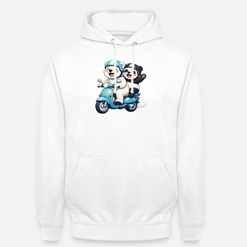 Orso Polare e Panda su uno scooter - Felpa con cappuccio unisex - bianco