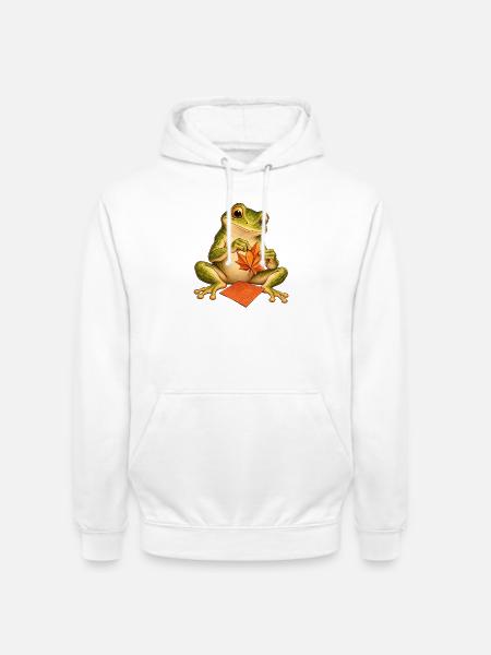 Frosch faltet ein Origami-Herbstblatt - Unisex Hoodie - Weiß
