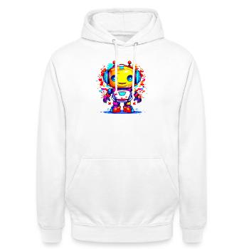 A Cute Robot - Unisex Hoodie - white - Front - AI Model Male 185 dark (185cm) & AI Model Female 172 dark (172cm)