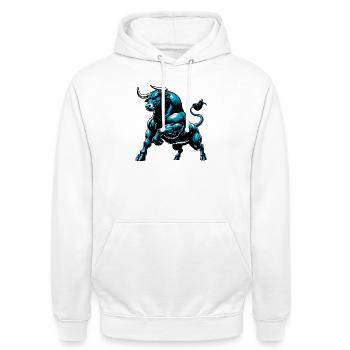 Stier - Unisex Hoodie - Weiß - Vorne - AI Model Male 185 dark (185cm) & AI Model Female 172 dark (172cm)
