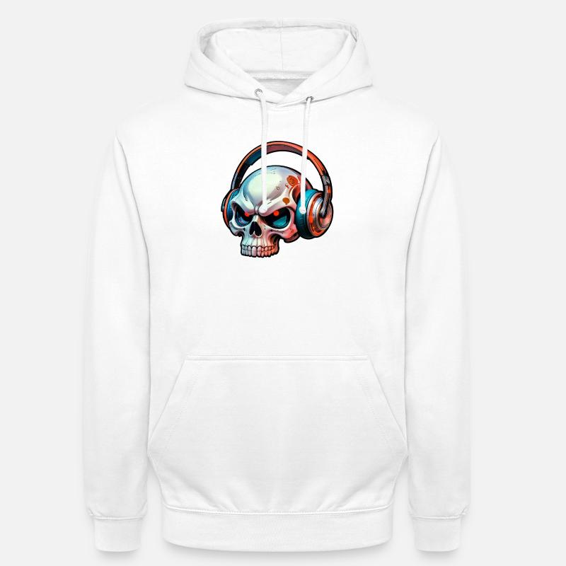 Schädel mit kopfhörer - Unisex Hoodie - Weiß