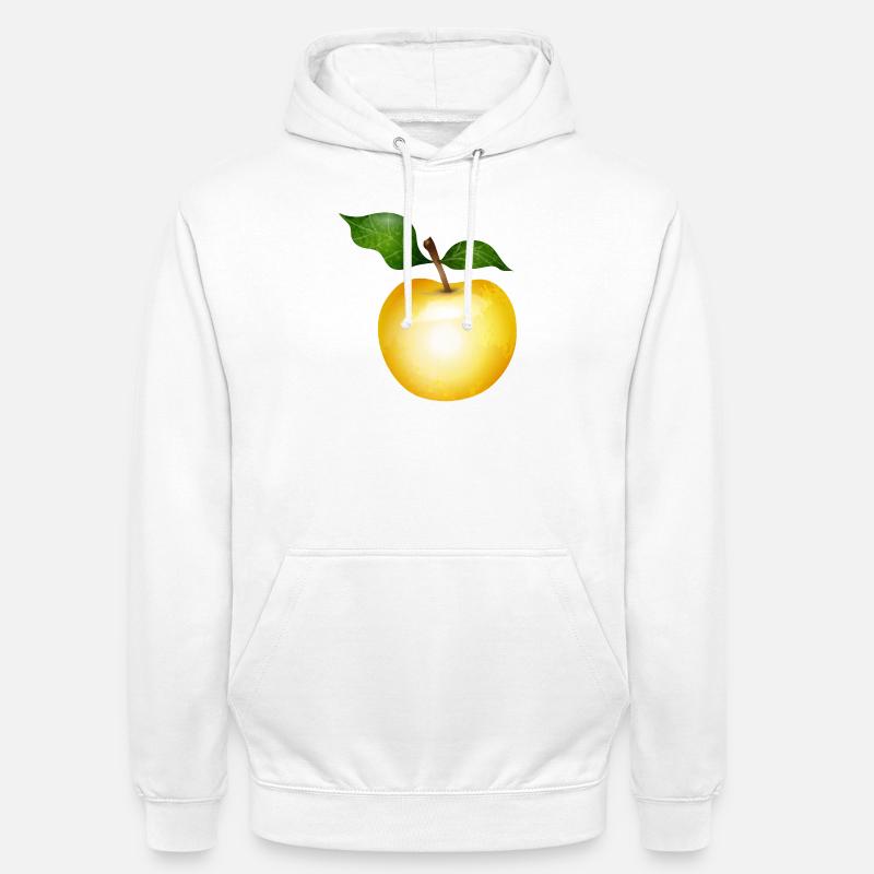 Pomme dorée avec illustration de feuilles vertes - Sweat-shirt à capuche unisexe - blanc
