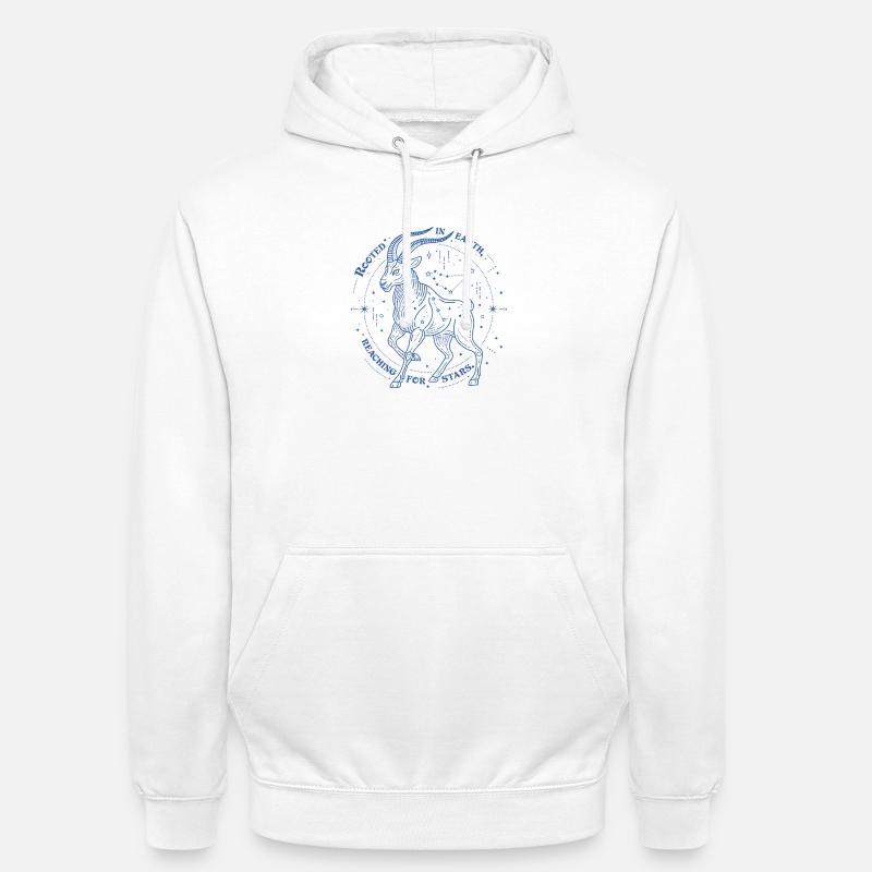 Steinbock Sternzeichen Geschenk – Erde & Sterne Design - Unisex Hoodie - Weiß