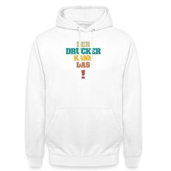 Drucker - Unisex Hoodie - Weiß - Vorne - AI Model Male 185 dark (185cm) & AI Model Female 172 dark (172cm)