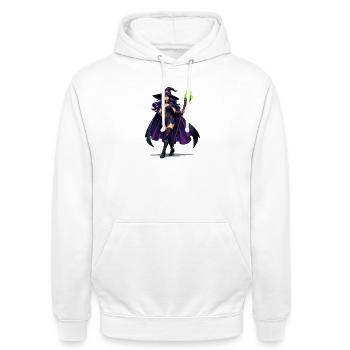 Violette Hexenkunst mit Stab - Unisex Hoodie - Weiß - Vorne - AI Model Male 185 dark (185cm) & AI Model Female 172 dark (172cm)
