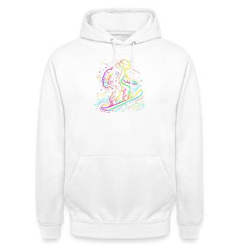 Snowboarder Retrowave - Unisex Hoodie - white - Front - AI Model Male 185 dark (185cm) & AI Model Female 172 dark (172cm)