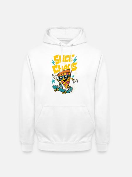 Skateboard-Pizza – Slice of Chaos - Unisex Hoodie - Weiß