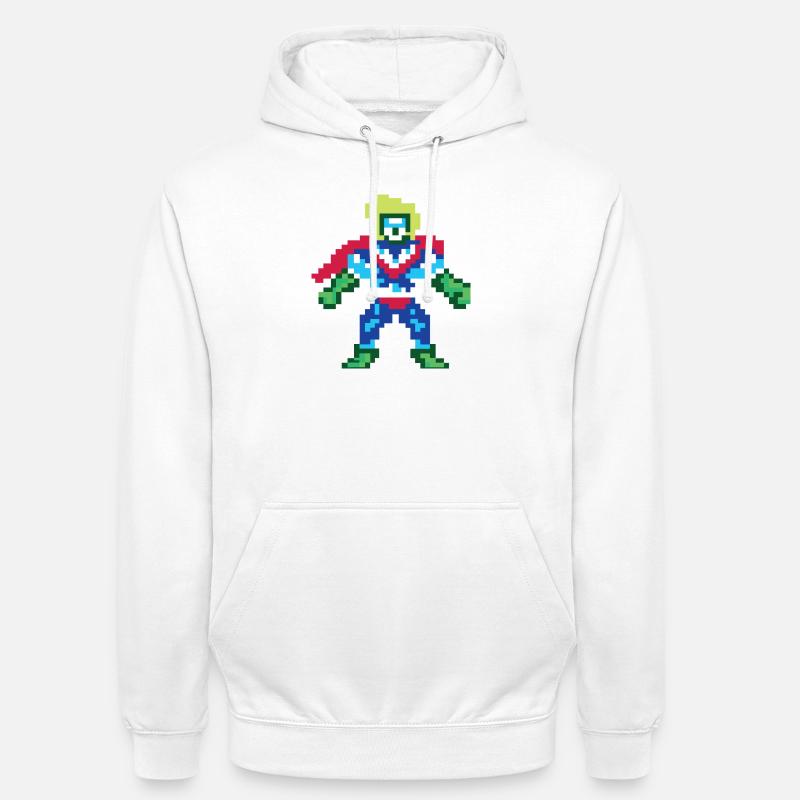 Pixel Art Superheld – Männlicher Held - Unisex Hoodie - Weiß