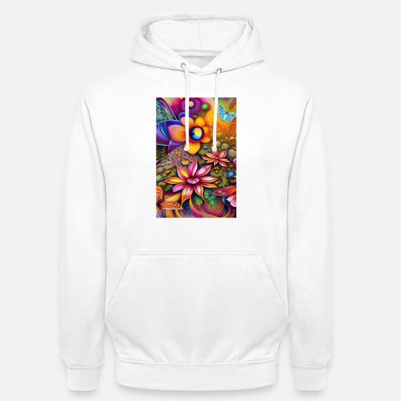 Fleurs et papillon - Sweat-shirt à capuche unisexe - blanc
