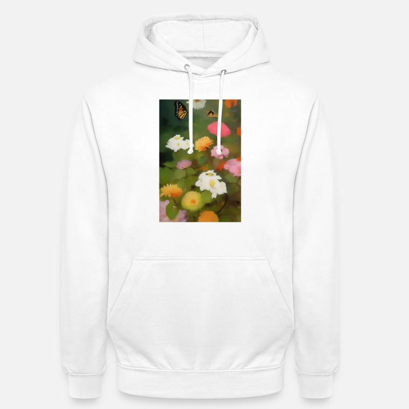 Fleurs et papillon - Sweat-shirt à capuche unisexe - blanc