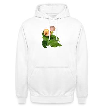 Fleurs de Calla en vert - Sweat-shirt à capuche unisexe - blanc - Devant - AI Model Male 185 dark (185cm) & AI Model Female 172 dark (172cm)